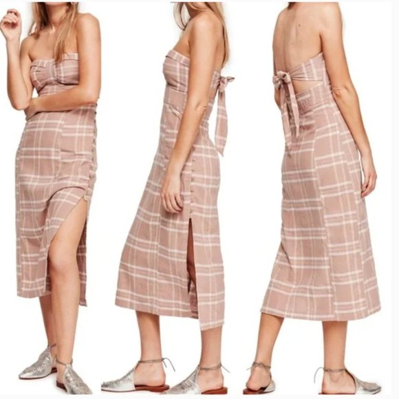 Free People Life Like This Linen Strapless Midi Dress - Picture 3 of 15